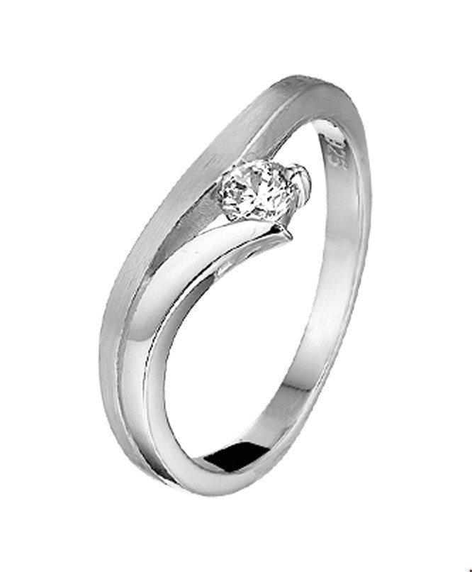 Zilver Gerhodineerde Ring zirkonia poli/mat 1317472 16.50 mm (52)